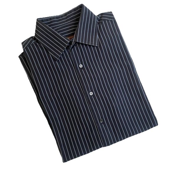 BCBG Attitude Blue Pinstripe Modern Fit Button Up-L - Picture 1 of 11